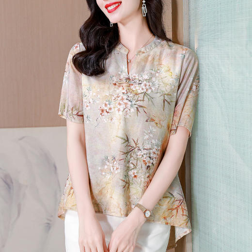 芳妮诗2024夏季新款女士雪纺衫遮肉宽松漂亮短袖女装上衣减龄小衫 商品图3