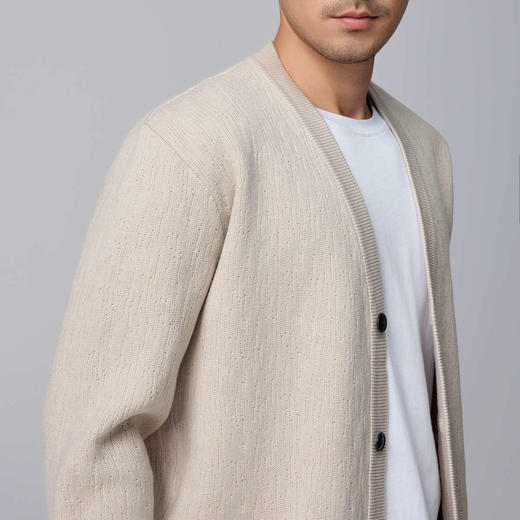 墨麦客男装2024年秋季新款休闲针织夹克男士肌理V领毛衣开衫。 商品图3