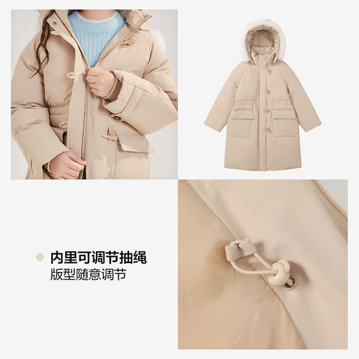 笛莎Deesha青少年女童羽绒服2024冬季新款复古学院风中长款连帽羽绒服 商品图3