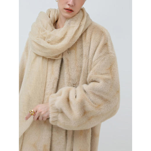 COCOBELLA奢华仿全抽水貂环保皮草女浅金原色长款大衣FU0005 商品图1