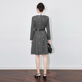 【高货wl】全新升级【铂金会员339/天猫459/差价120】(81504) 洛诗琳时尚休闲气质娃娃领立体黑天鹅亮片中长款连衣裙