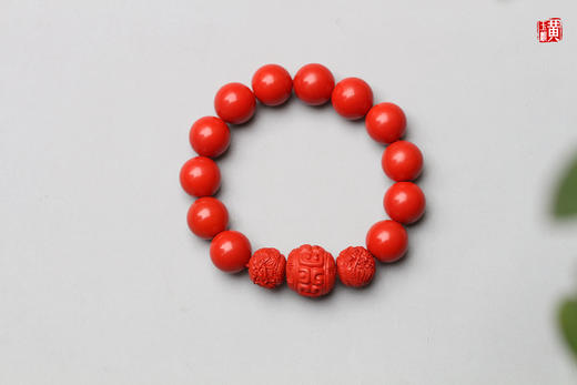 朱砂【双龙戏珠】手串  珠径：14mm 商品图0