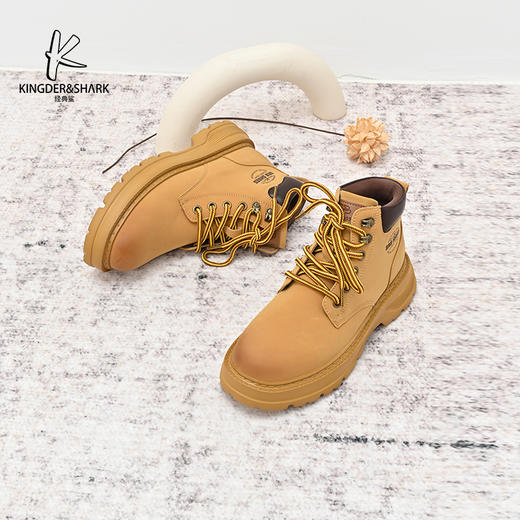 经典鲨2024年冬季新款男士百搭圆头平底系带工装短筒靴KF10-D55011 商品图2