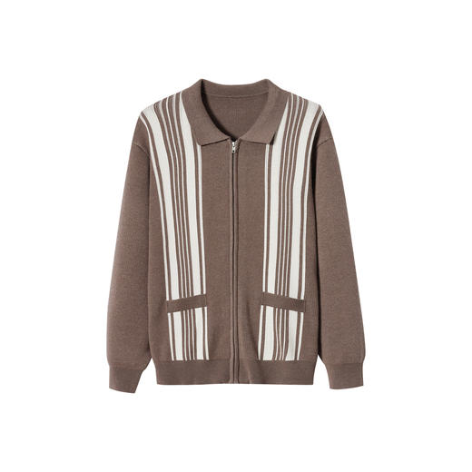 墨麦客男装撞色竖条针织开衫春季新款提花宽松翻领外套男潮20709 商品图3