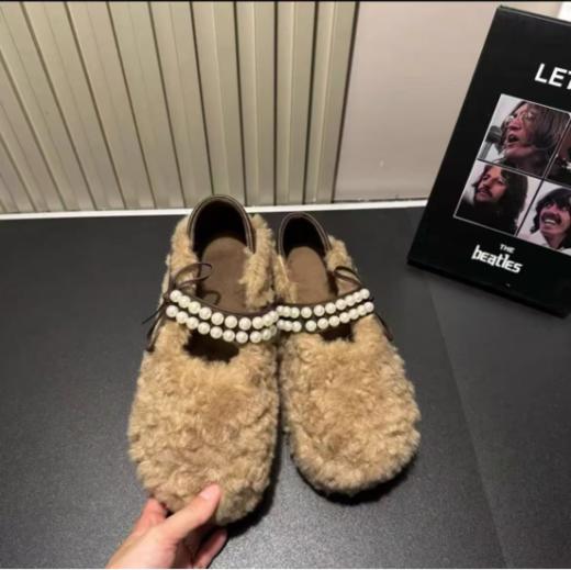 【BFAG.Profit珍珠蝴蝶结毛毛鞋】💦 🥿这双显脚痩、显腿细的毛毛鞋🌸 🥿优质绒面，百搭好看❗舒适耐穿❗ ☑轻、软、好穿，❤️暴走2W步不累脚不磨脚跑跳稳当 商品图4