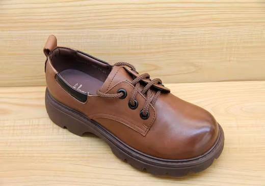 豪行女鞋2023秋新款23350013真皮休闲系带厚底增高方跟时尚中跟鞋 商品图1