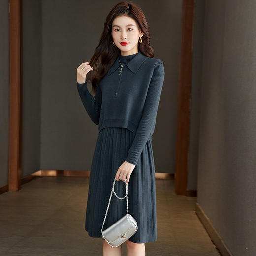 针织连衣裙时尚中长款毛衣两件套CC8416 商品图0