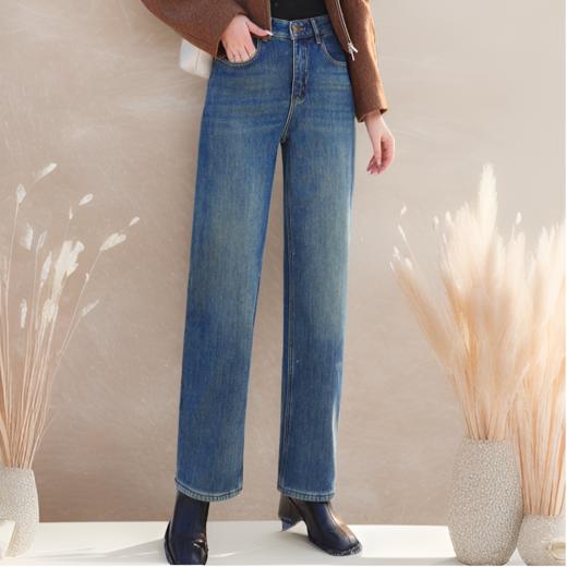 L1臣禾蓝色一体绒牛仔裤	JZ244060558 商品图1