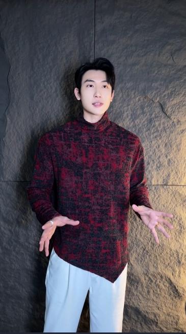 T1764新款时尚个性扎染下摆不规则半立领套头上衣舒适百搭长袖 商品图0