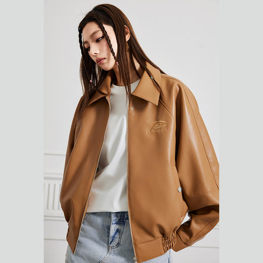 【Achock官方店】美拉德短款蝙蝠袖机车风皮衣美式复古夹克外套女 商品图1