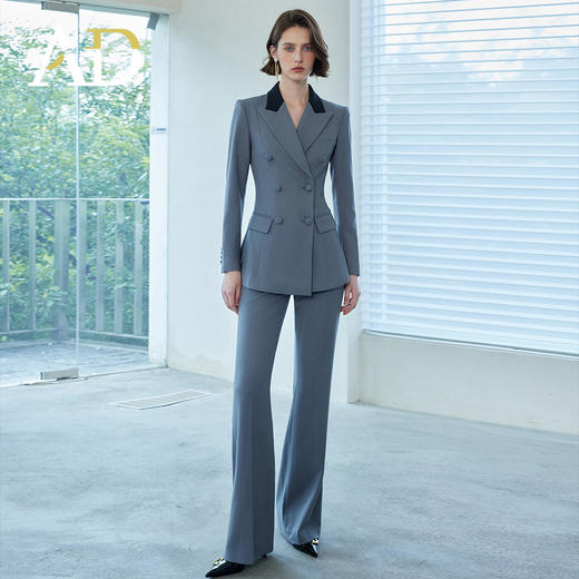 AD拼色西装外套轻奢职场女装2024秋冬新款羊毛西装套装灰色职业装 商品图0