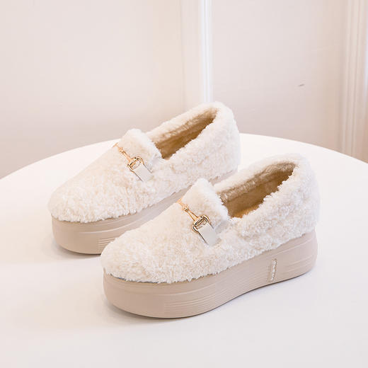 冬款豆豆鞋内增高加绒棉鞋毛毛女鞋低帮徒步日常雪地靴保暖 商品图2