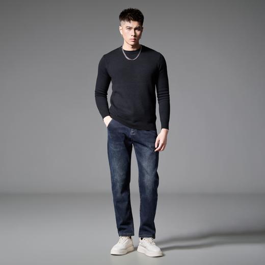 PINLI品立2024冬季新款圆领加绒加厚针织衫男士修身百搭打底毛衣GD243410465 商品图3