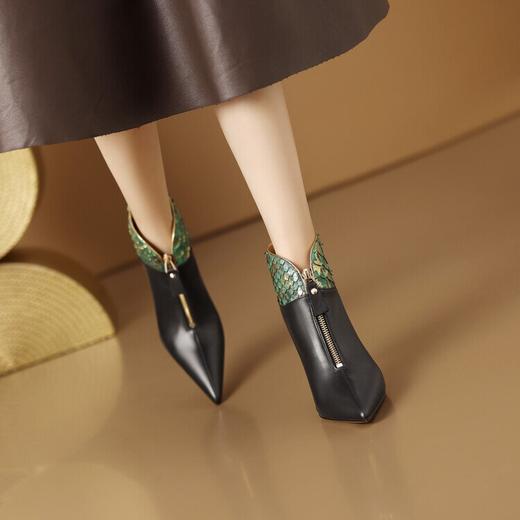 【预售7天】高级感蛇皮拼接时尚短靴女细跟秋冬新款尖头前拉链气质高跟时装靴CX&CX8195-12 商品图2