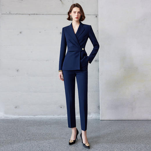AD工作服职业气质女收腰西服外套秋冬藏青色职业装公务员西装套装 商品图0