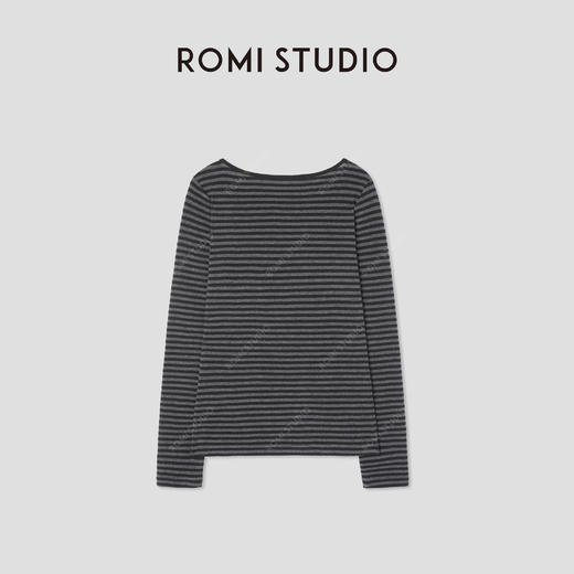 ROMI STUDIO“法式优雅” 绵羊毛混纺条纹一字领长袖T恤RW24AS40831 商品图2