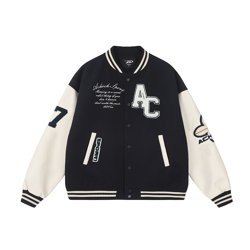 【苏新皓同款】美式复古撞色棒球服外套毛巾绣新款飞行员夹克潮
