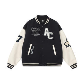 【苏新皓同款】美式复古撞色棒球服外套毛巾绣新款飞行员夹克潮