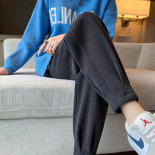 秋冬雪尼尔白色运动裤女新款加绒加厚卫裤哈伦萝卜休闲裤 商品图2