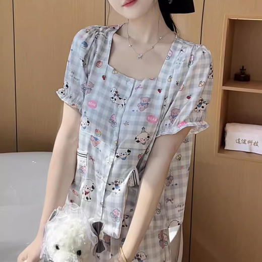 裁缝学苑AQ392休闲柔软透气睡衣女可爱显瘦小狗带胸垫可外穿家居服 商品图1