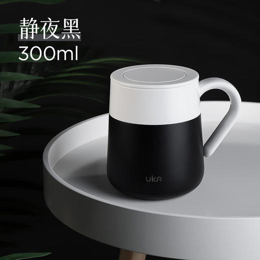 【6F】多样屋UKA保温杯泡茶杯茶水分离办公室水杯高硼硅玻璃杯茶杯男款马克杯 玻璃保温马克杯-黑色 300ml 商品图0
