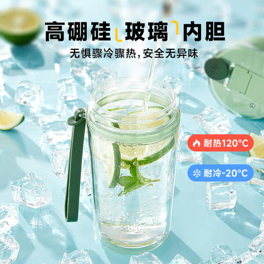 【6F】多样屋UKA玻璃水杯防烫手带吸管便携大容量男女泡茶咖啡杯 2024新款 玻璃套壳双饮杯-黑色 420ml 商品图3