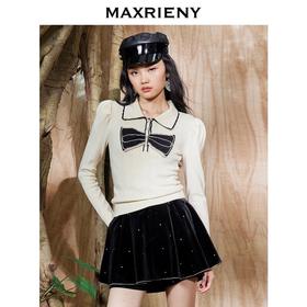 MAXRIENY镶钻蝴蝶结针织衫秋季新款上衣女针织毛衫复古秋冬小香风(货号:MS87SW542)