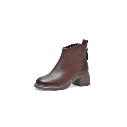 经典鲨2024年冬季新款百搭圆头加绒百搭通勤中粗跟短筒靴女KW57-D58021 商品图4