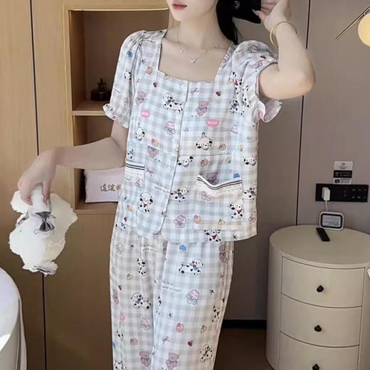裁缝学苑AQ392休闲柔软透气睡衣女可爱显瘦小狗带胸垫可外穿家居服 商品图2