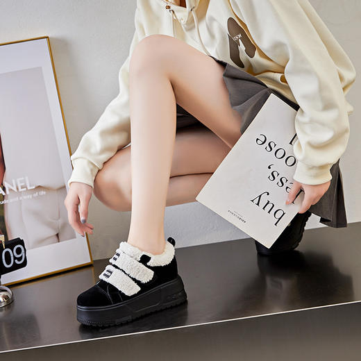 赵露思同款 新款牛皮小白鞋女冬加绒真皮厚底内增高女鞋雪地靴棉鞋 商品图1