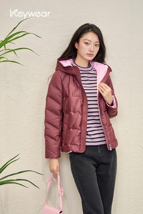 奇威拼色压胶连帽羽绒服0AF04346