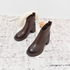 经典鲨2024年冬季新款百搭圆头加绒百搭通勤中粗跟短筒靴女KW57-D58021 商品缩略图2