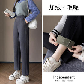 冬季新款加绒休闲裤加厚哈伦裤毛呢小脚裤高腰显瘦铅笔裤