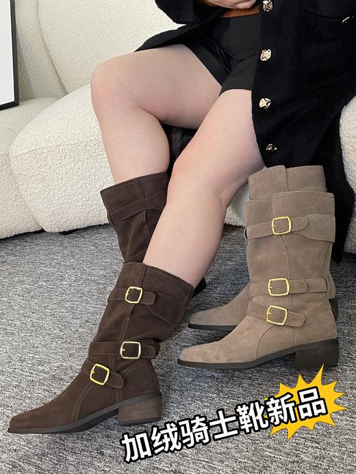 【麂皮尖头短靴】西部牛仔靴骑士靴女靴子美拉德短靴，超大靴筒，筒口内里牛皮，绒里绒垫，4.5厘米跟高， 商品图5