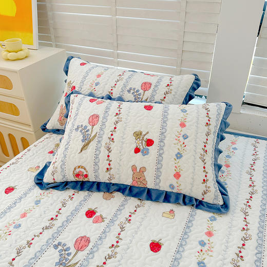 【牛奶绒床盖，温暖你生活の花边床单~】冬季新款牛奶绒宝宝绒床盖三件套 夹棉绗缝小花边 加厚保暖床上用品-QQ 商品图1