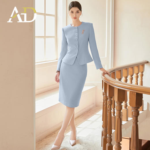 AD秋装女款2024年新款套装时尚气质蓝色圆领长袖外套名媛范工作服 商品图0