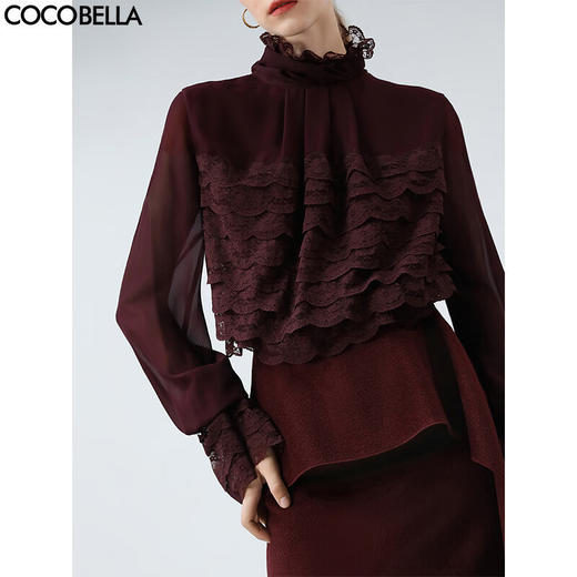 【限时秒杀】COCOBELLA精致女人味优雅多层蕾丝衫赫本风长袖衬衫LC7028-2 商品图1