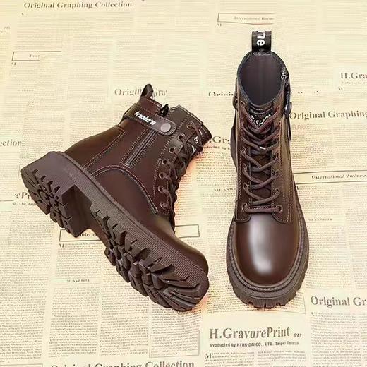 内增高女鞋冬季新款真皮骑士靴中筒平底马丁百搭棉鞋 商品图2