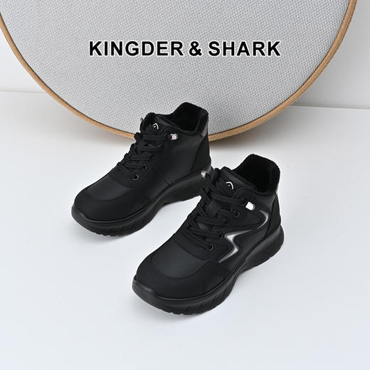 经典鲨2024年冬季新款黑色加绒加厚通勤妈妈款休闲鞋棉鞋女KW233-D58181 商品图0