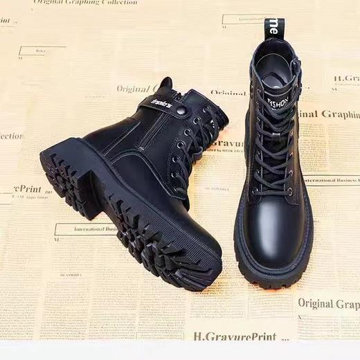 内增高女鞋冬季新款真皮骑士靴中筒平底马丁百搭棉鞋 商品图1