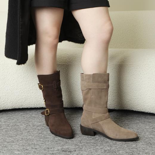 【麂皮尖头短靴】西部牛仔靴骑士靴女靴子美拉德短靴，超大靴筒，筒口内里牛皮，绒里绒垫，4.5厘米跟高， 商品图4