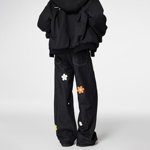【Achock官方店】小花刺绣印花宽松直筒水洗牛仔裤潮牌新品设计感 商品图3