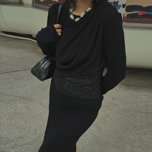 【顺丰包邮】99007 洛诗琳高级感镂空蕾丝拼接针织上衣半裙两件套929 商品图2