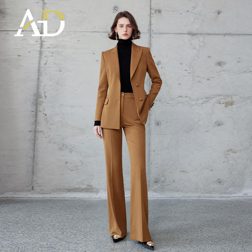 AD高级感金棕色西装套装秋冬羊毛人字纹西服正装时尚阔腿裤职业装 商品图0