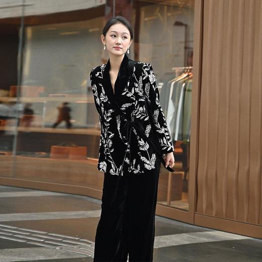 【顺丰包邮】99522 洛诗琳新中式刺绣亮片真丝丝绒外套半裙两件套728 商品图3