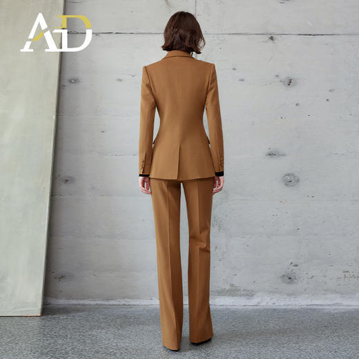 AD高级感金棕色西装套装秋冬羊毛人字纹西服正装时尚阔腿裤职业装 商品图1