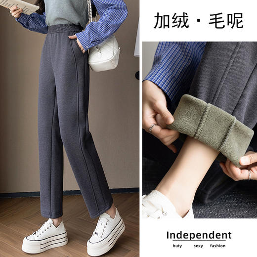 冬季新款加绒休闲裤加厚哈伦裤毛呢小脚裤高腰显瘦铅笔裤 商品图1