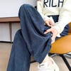 冬季加绒加厚阔腿裤女针织保暖香蕉裤窄版高腰裤子直筒休闲裤 商品缩略图0