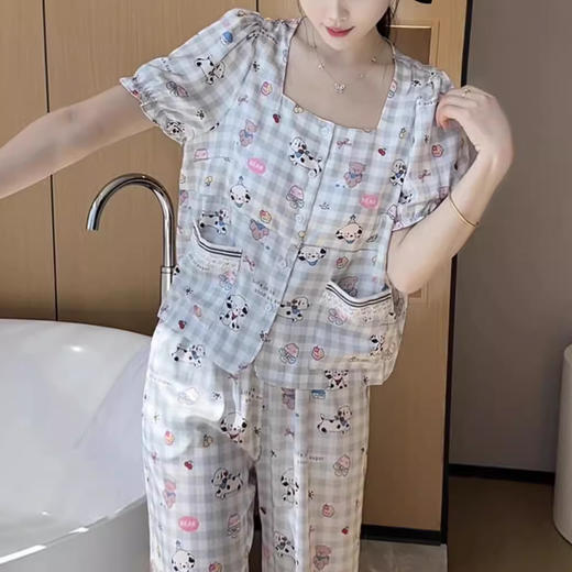 裁缝学苑AQ392休闲柔软透气睡衣女可爱显瘦小狗带胸垫可外穿家居服 商品图5