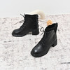 经典鲨2024年冬季款简约黑色加绒中粗跟后拉链气质短筒靴后拉链短靴女鞋KW289-D58011 商品缩略图3
